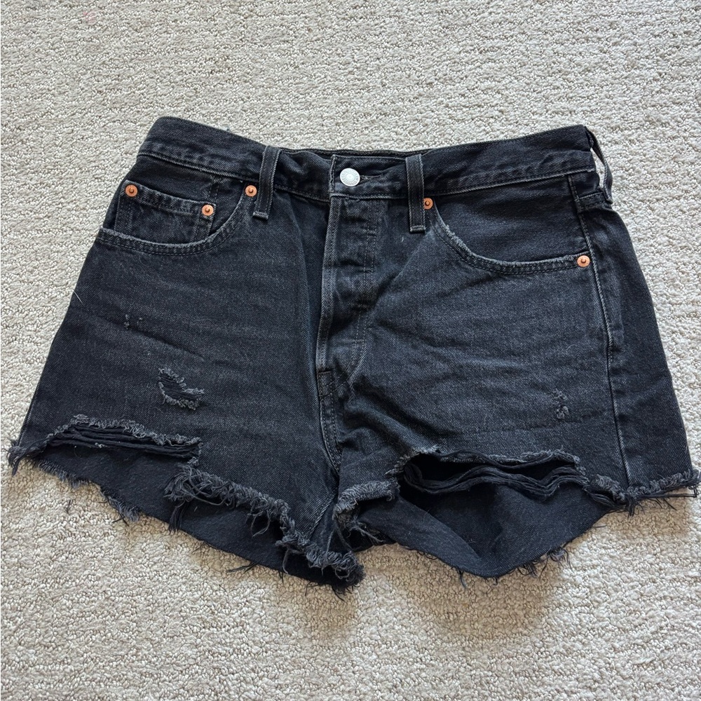 Levi’s 501 Black Distressed Denim Shorts
